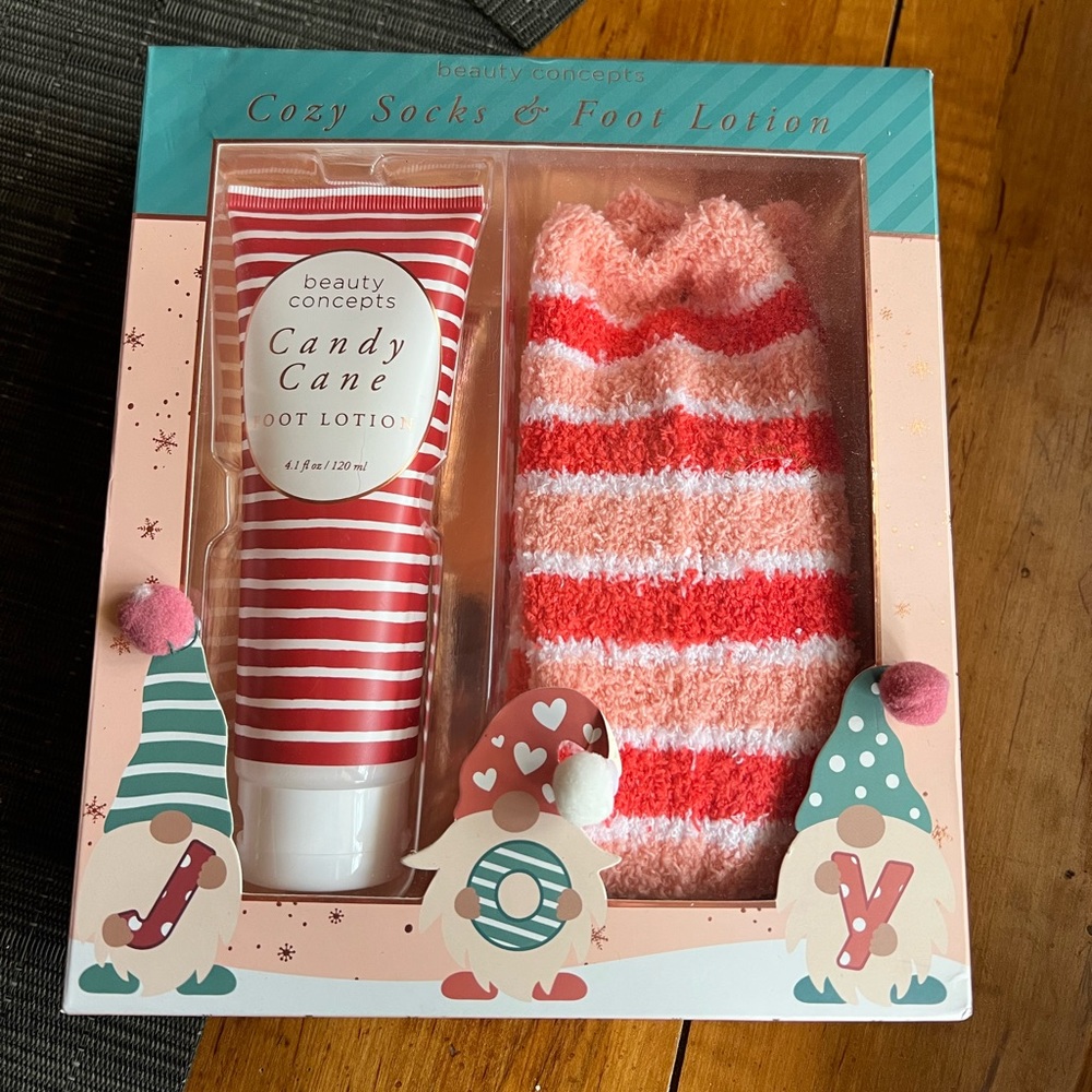 Fuzzy socks and lotion combo